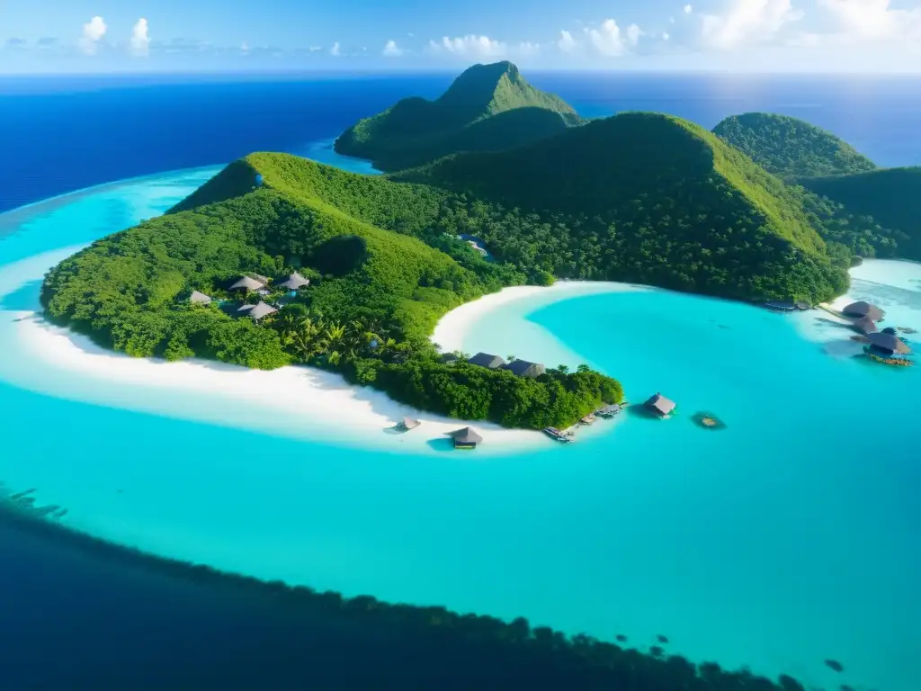 Paraíso sostenible: Eco-bungalows en isla remota Alojamientos sustentables en islas remotas: Una isla remota con bungalows ecológicos entre exuberante vegetación y aguas cristalinas