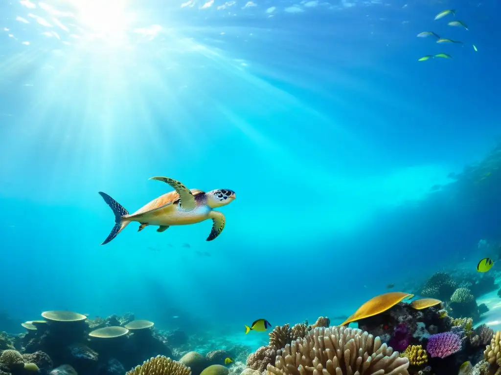 Arrecife de coral vibrante: vida marina en aguas turquesa Un arrecife de coral vibrante y repleto de peces coloridos, bajo el agua turquesa