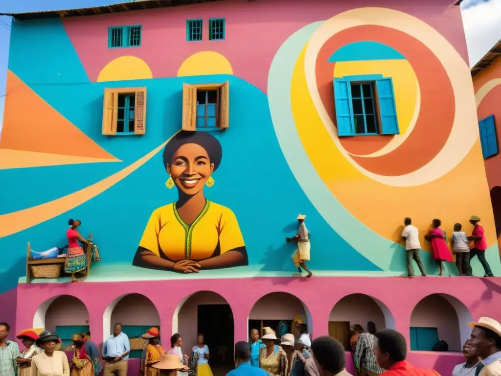 Festival callejero en Madagascar: Arte, color y alegría Arte vibrante y paleta cromática en Madagascar: festival callejero con murales coloridos y gente animada, en una atmósfera festiva y llena de energía