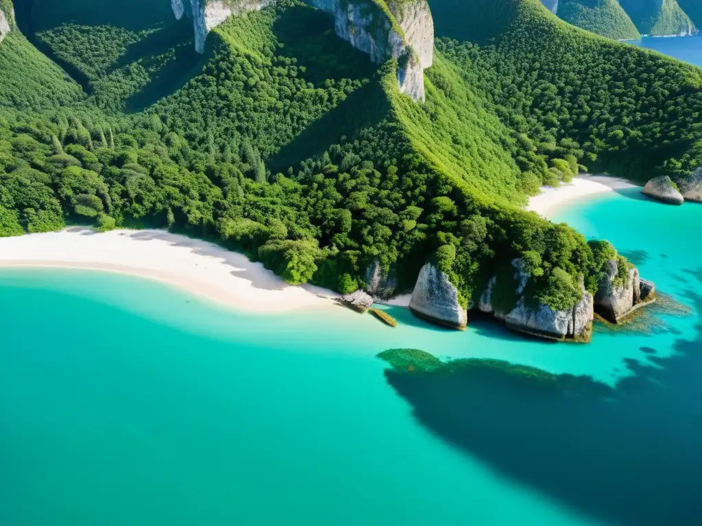Isla virgen: belleza natural en alta resolución Captura la belleza de islas inexploradas con esta imagen de exuberante naturaleza virgen, acantilados dramáticos y aguas turquesa cristalinas