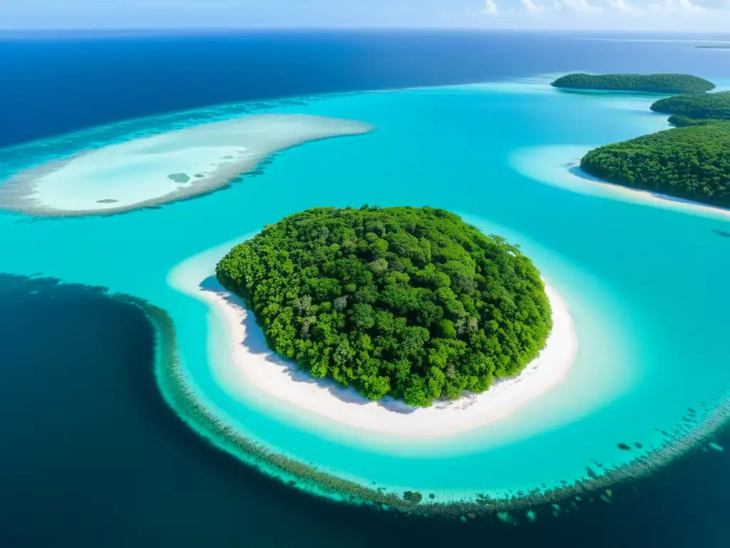 Isla virgen: Paraíso natural en aguas turquesas Explora la belleza natural de una isla virgen desde la perspectiva de un dron