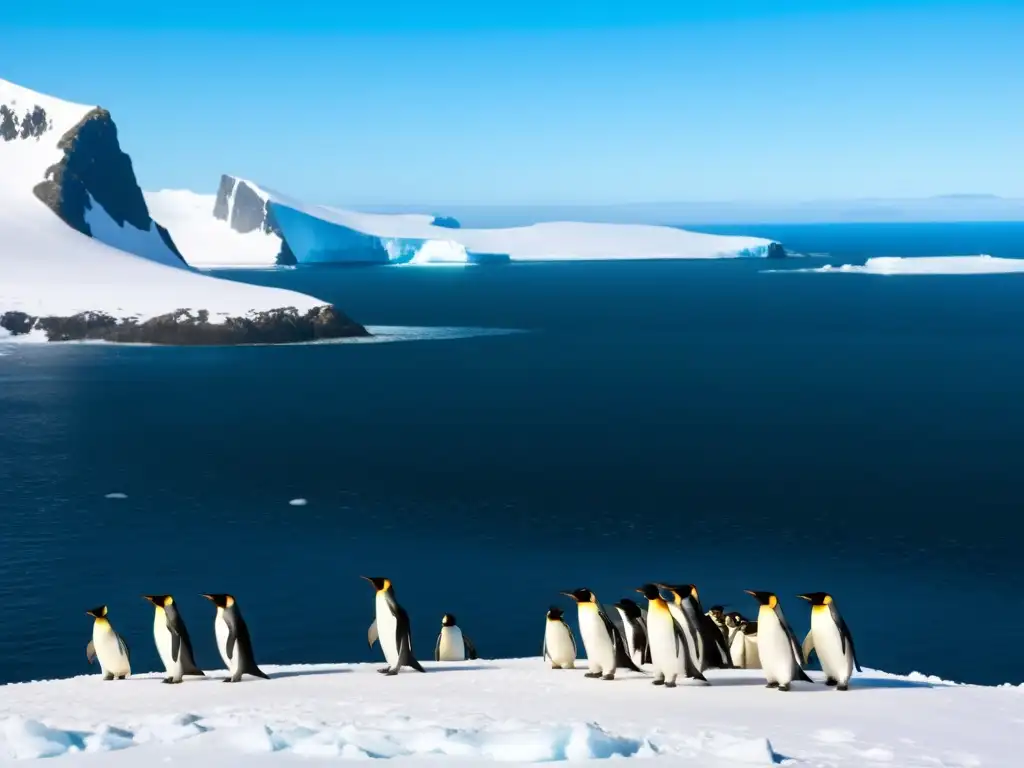 Paisaje helado: Pingüinos en las islas subantárticas Colonia de pingüinos en paisaje helado de islas subantárticas, vida silvestre en su hábitat natural