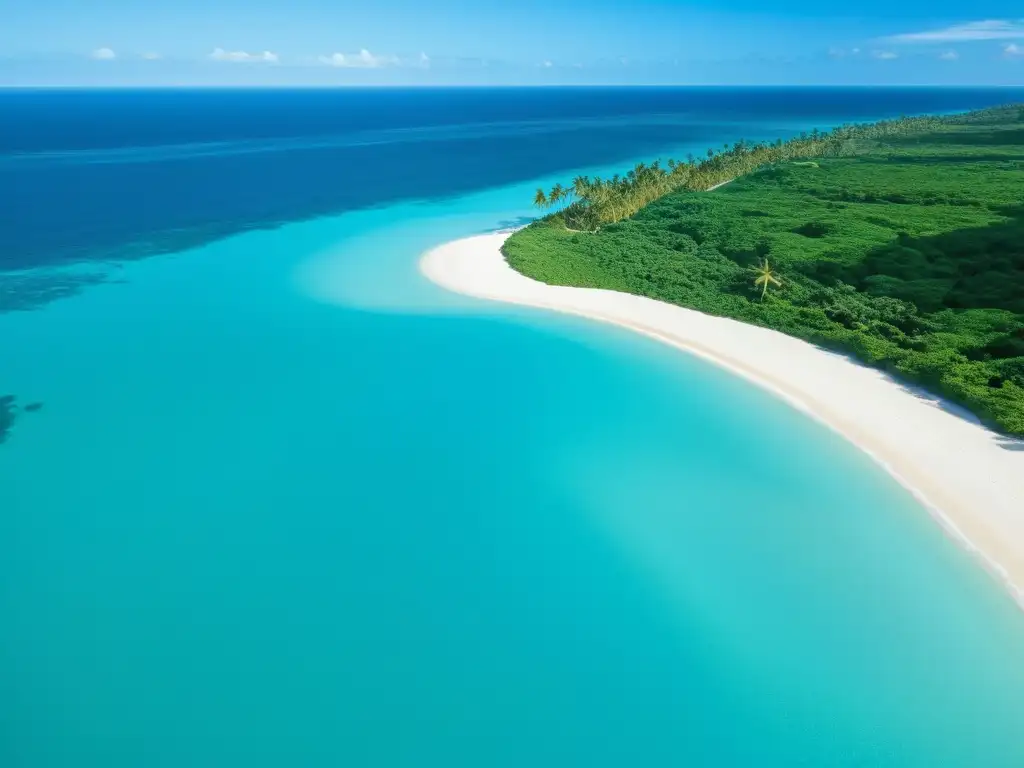 Costa remota de isla: belleza serena y cambio climático Costa remota de isla, aguas turquesas, arena dorada, palmeras y paisaje vulnerable, impacto cambio climático islas remotas