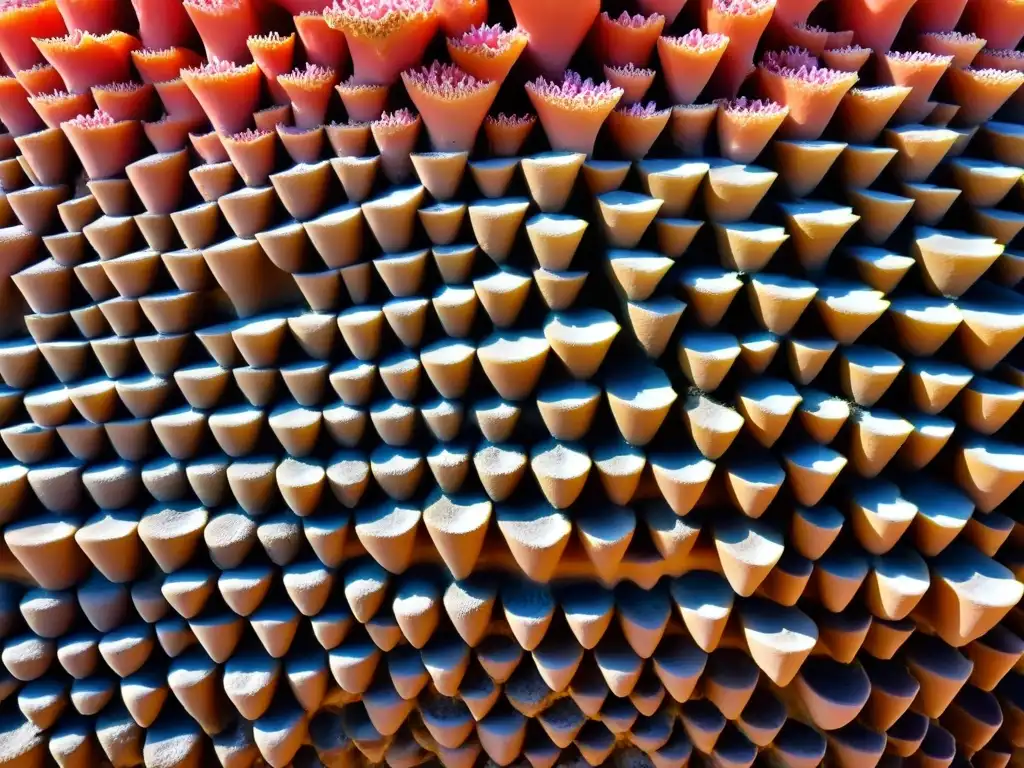 Arte coral brillante en la arquitectura tradicional de las Islas Cook Detalles coloridos de la arquitectura única de corales en Islas Cook, con patrones de luz y sombra