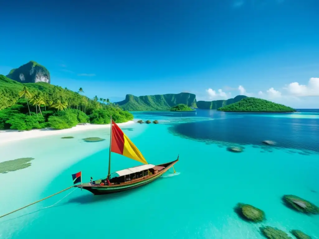 Embarcando en la aventura: Barco tradicional surcando aguas turquesas Una emocionante aventura en barco por las aguas turquesas de una remota isla de Indonesia