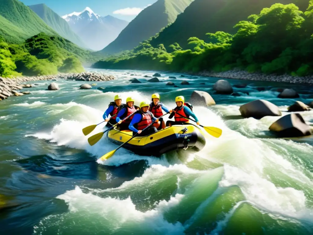 Emocionante rafting en ríos de islas tropicales Emocionante rafting en ríos insulares con vegetación exuberante, montañas imponentes y aguas turbulentas