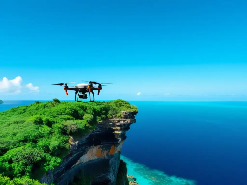 Exploración de isla virgen: investigadores y dron Equipo de investigadores se prepara para exploración islas remotas con drones de largo alcance, rodeados de naturaleza virgen y aguas turquesas