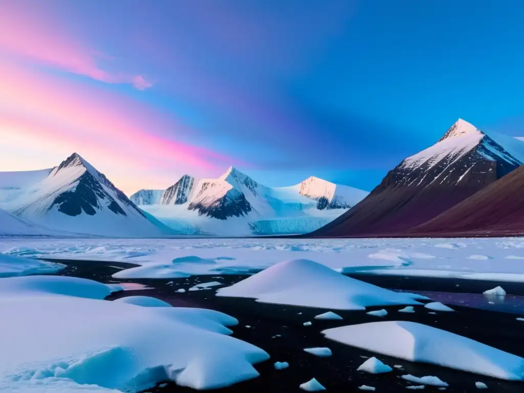 Expedición invernal en Svalbard: paisaje nevado y exploradores Equipo necesario para expedición Svalbard: Exploradores preparando su equipo en un paisaje nevado y montañoso al atardecer