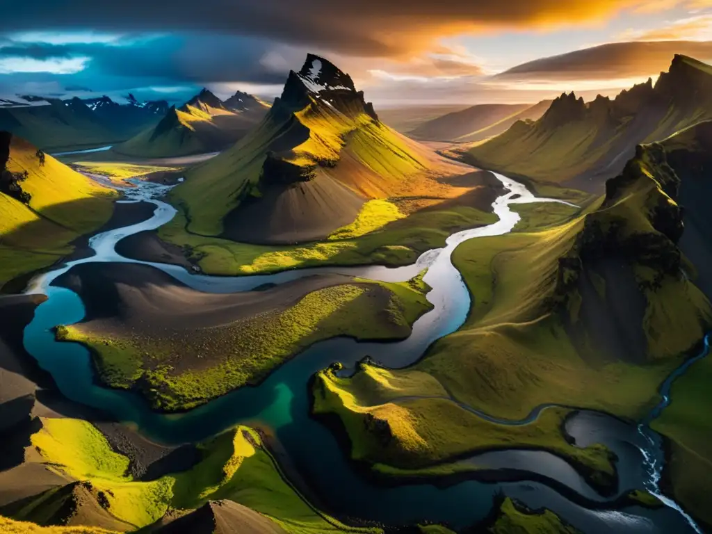 Majestuoso paisaje de Islandia al amanecer Espectacular paisaje de Islandia con montañas, río glaciar y amanecer