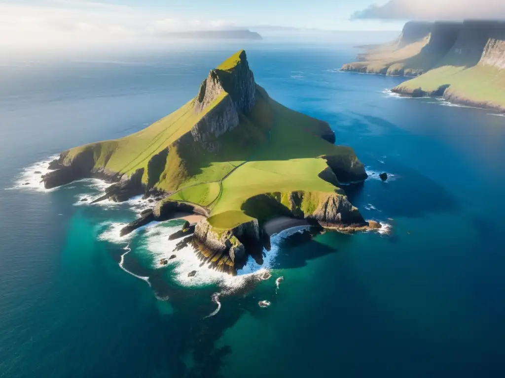 Costa remota de las islas escocesas: belleza salvaje y misteriosa Exploración digital de las remotas islas de Escocia: acantilados dramáticos, mar azul profundo, vegetación exuberante y playas aisladas
