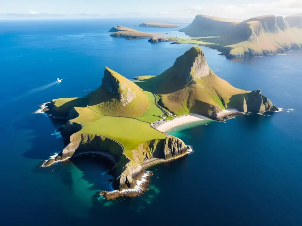 Esplendor remoto: islas salvajes de Escocia Exploración digital de las remotas islas de Escocia: acantilados escarpados, aguas azules y aves marinas en un paisaje salvaje e inexplorado