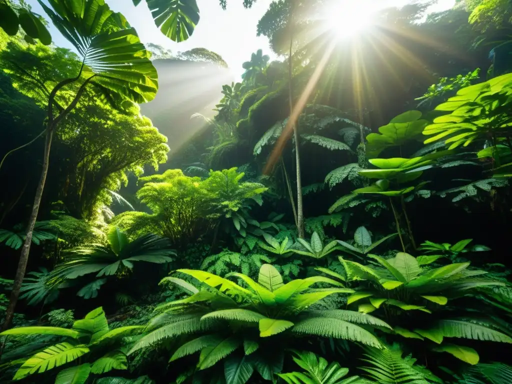 Selva exuberante en Islas Togean: biodiversidad y vida Exploración de la naturaleza en Islas Togean: Una exuberante selva tropical con árboles imponentes, biodiversidad vibrante y luz filtrada