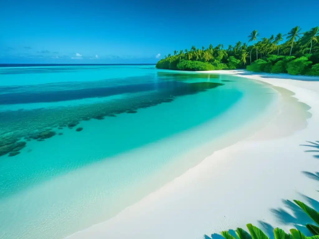 Paraíso en Chagos: Playa virgen de aguas turquesa y vida marina Exploración responsable del archipiélago de Chagos: Imagen paradisíaca de playa prístina, aguas cristalinas y vida marina vibrante