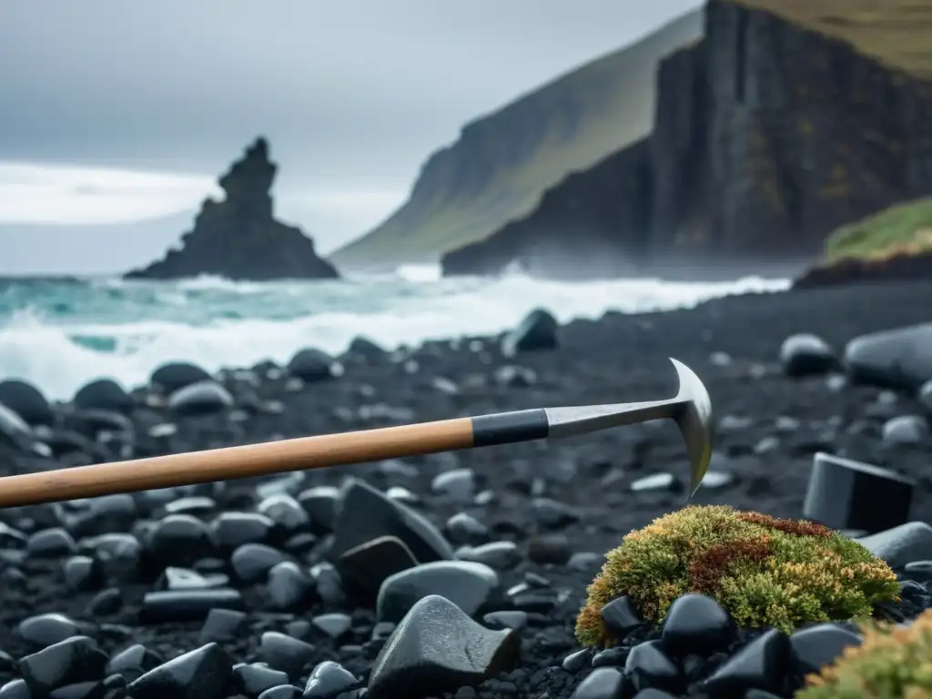 Explorador martilla fuertes estacas en terreno rocoso y ventoso, resaltando la necesidad de mejor carpa resistente viento agua