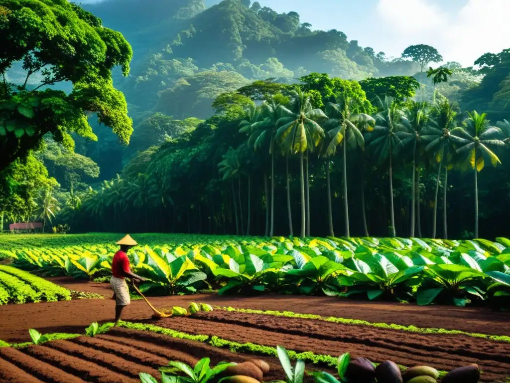 Plantación exuberante de cacao en la Isla de São Tomé