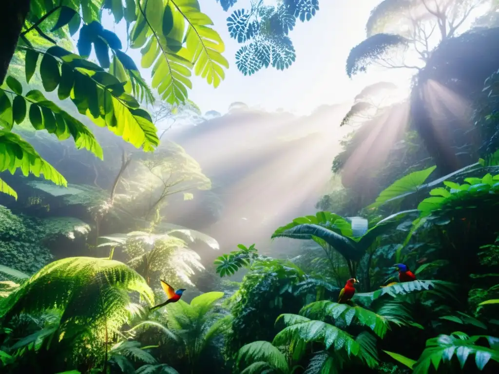 Selva exuberante en Santo Tomé y Príncipe: un paraíso africano intocado Exuberante selva en Santo Tomé y Príncipe Océano Africano: árboles, helechos, aves coloridas y atmósfera etérea