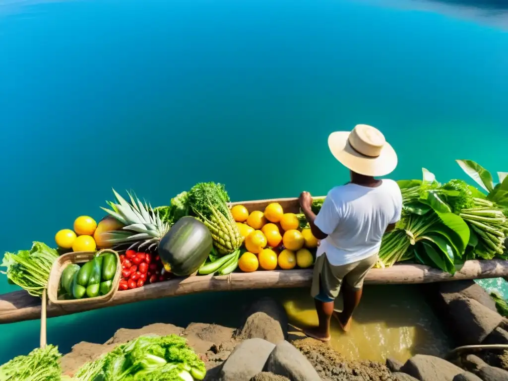 Artesanos de la tierra y el mar: cosecha sostenible en la isla Grupo trabajando en agricultura y pesca sostenible en isla remota, resaltando la gastronomía sostenible en islas remotas