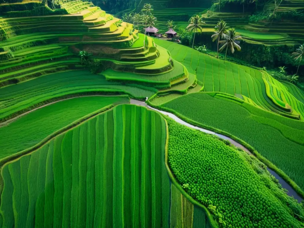 Arrozales verdes de Bali: belleza natural y tradición Hermosos campos de arroz en Bali con trabajadores locales, reflejando la armonía entre naturaleza y cultura balinesa