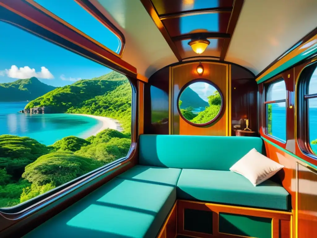 Acogedora nostalgia: Vagón convertido en alojamiento en isla remota Hospedaje nostálgico en islas remotas: un vagón de tren vintage restaurado, rodeado de exuberante naturaleza y vistas al océano