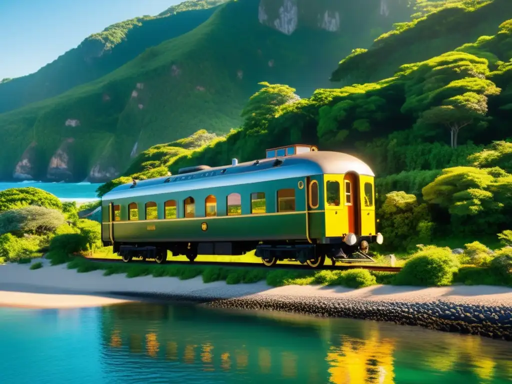 Refugio único en isla: vagón de tren vintage con encanto y vistas Hospedaje nostálgico en islas remotas: antiguo vagón de tren convertido en alojamiento único, rodeado de exuberante naturaleza y vista costera tranquila