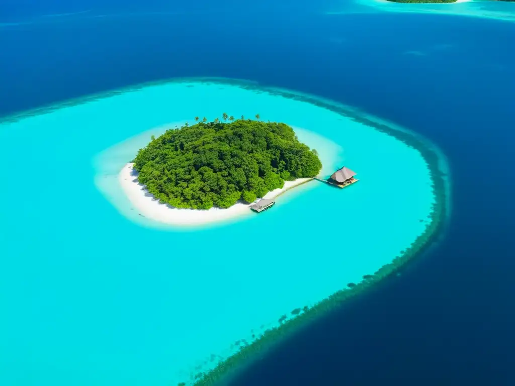 Paraíso exclusivo: isla verde y hoteles flotantes Hoteles flotantes en islas remotas rodeados de aguas turquesa y exuberante vegetación, bañados por la cálida luz del sol