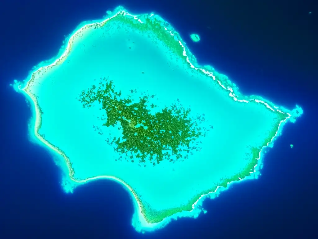 Red de arrecifes de coral en Islas Spratly: belleza y disputas Imagen de alta sensibilidad de los arrecifes de coral alrededor de las Islas Spratly, con colores vibrantes y detalles sorprendentes
