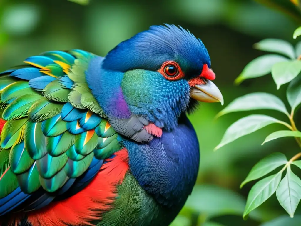 Takahe en su hábitat natural: plumaje vibrante y exuberante vegetación Imagen detallada de un impresionante Takahe en su hábitat natural, rodeado de exuberante vegetación