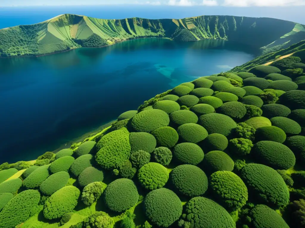 Esplendor verde de las Azores: paisaje exuberante y sereno Imagen de la exuberante belleza natural de las Islas Azores, mostrando la restauración de ecosistemas y la preservación del entorno