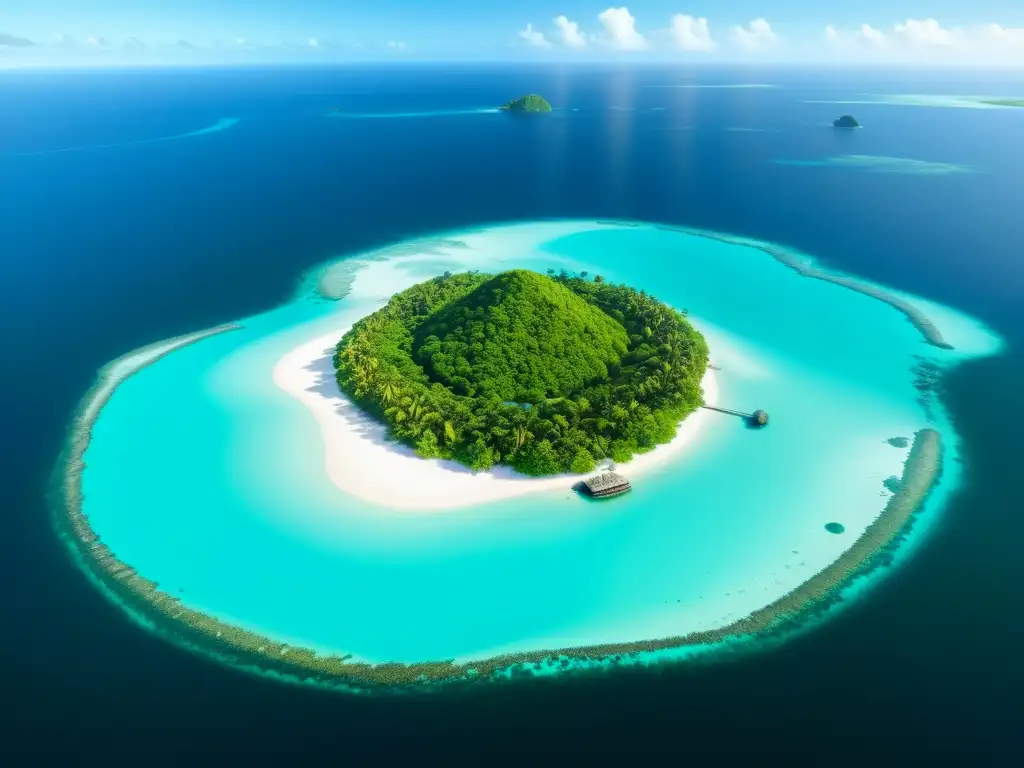 Isla remota: belleza natural y tranquilidad Imagen impactante de una isla remota cubierta de exuberante vegetación, rodeada de aguas turquesas