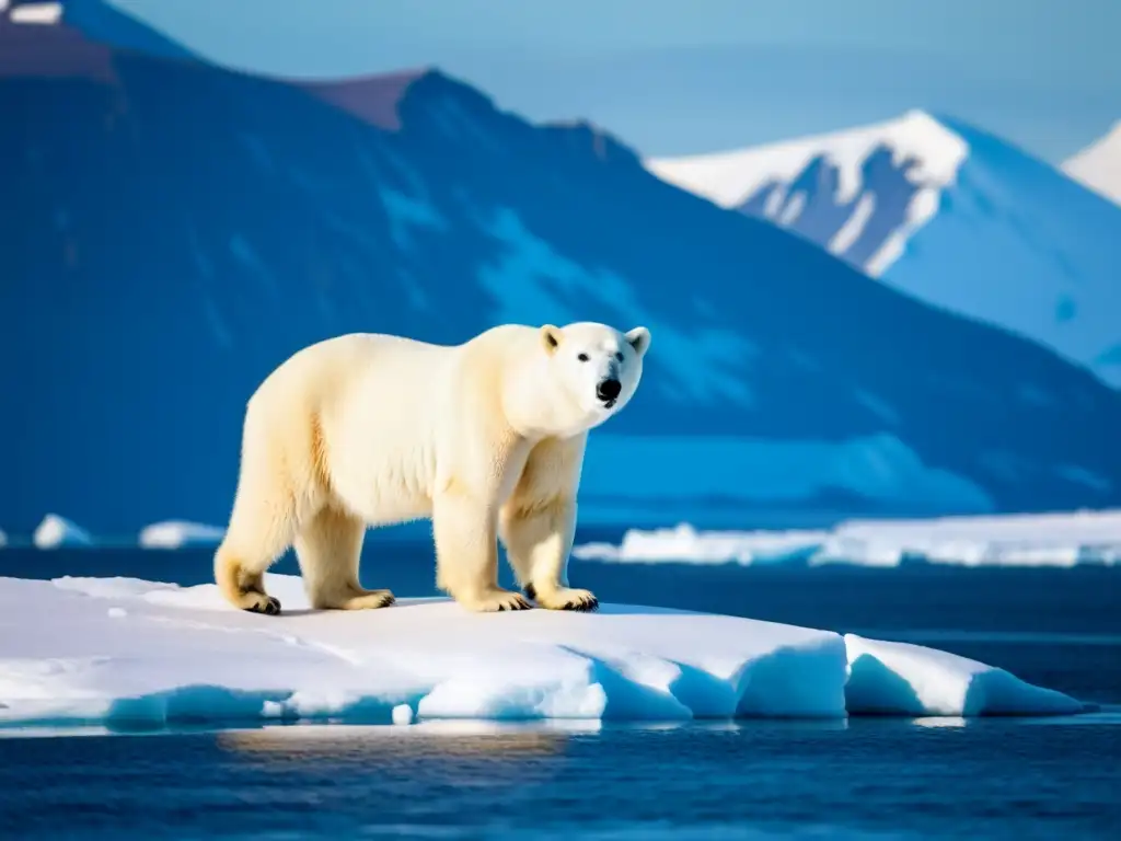 Poderoso oso polar en el Ártico Imponente oso polar en Jan Mayen, isla volcánica, sobre un bloque de hielo
