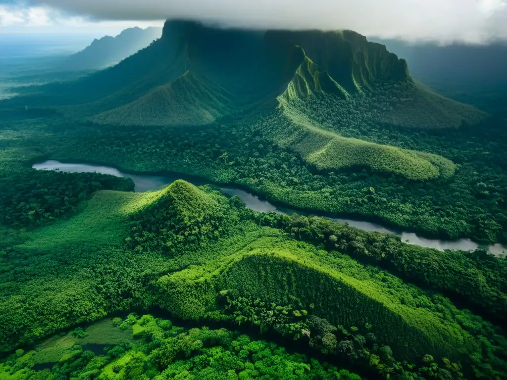 Espléndido paisaje tropical de Melanesia Imponente paisaje selvático de Melanesia, con ríos, montañas y exuberante flora