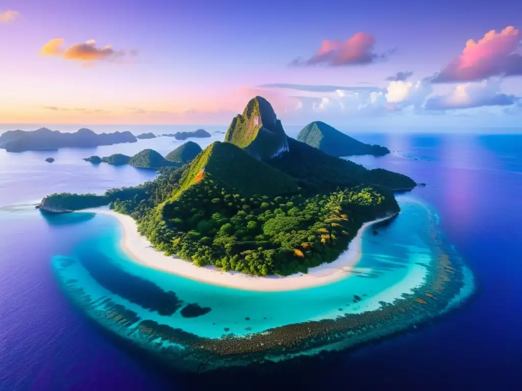 Paraíso natural: atardecer mágico en isla virgen Una impresionante exploración digital de islas remotas con paisajes vírgenes, aguas cristalinas y una diversa vida silvestre