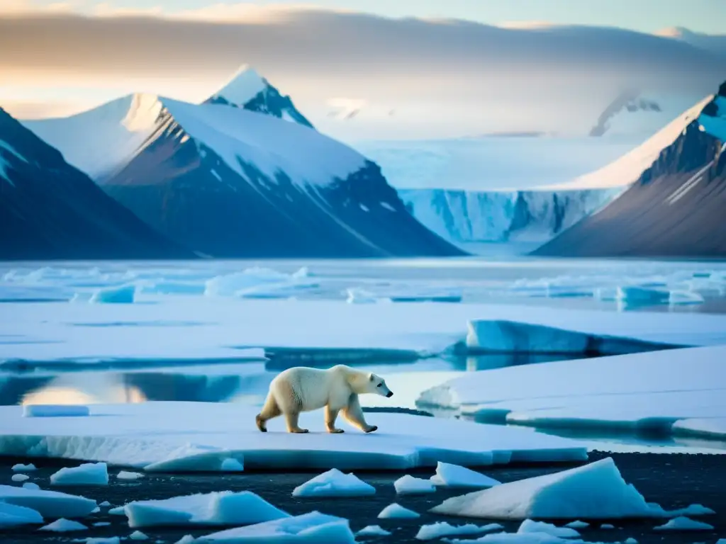 Glaciar de Svalbard: paisaje ártico y oso polar Una fotografía impresionante de un paisaje helado en Svalbard, Noruega