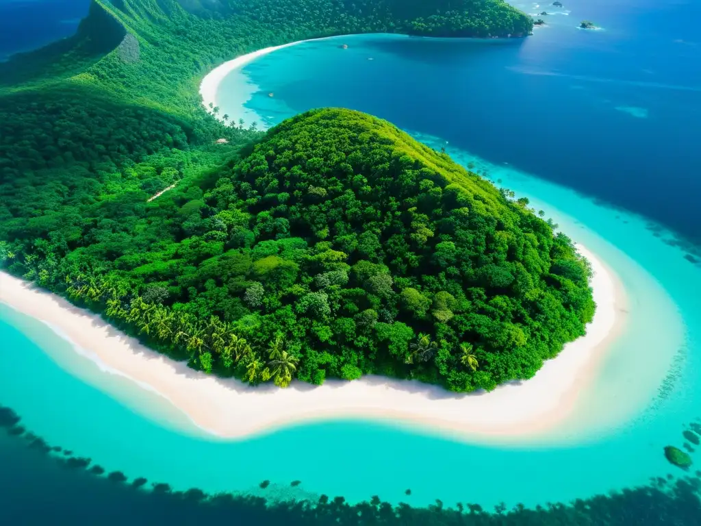 Paraíso verde: isla tropical y aguas cristalinas Una isla exuberante y serena con playas de arena blanca y aguas turquesas cristalinas, ideal para retiros en islas de bienestar naturales