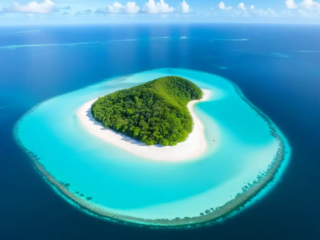 Isla remota: paraíso tropical de aguas turquesas Una isla remota y deshabitada, rodeada de aguas turquesas cristalinas, con una exuberante vegetación y una playa de arena blanca
