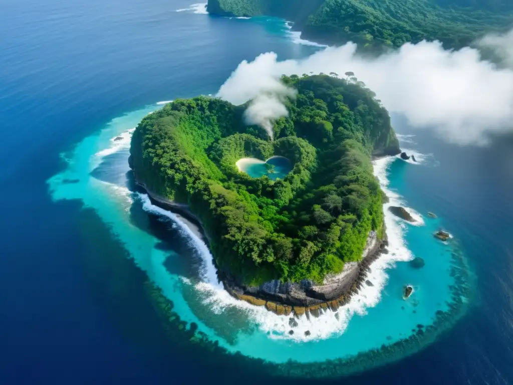 Explora la misteriosa isla perdida en la selva y el mar Una isla remota envuelta en misterio y aventura, con densa jungla, ruinas antiguas y aguas turbulentas