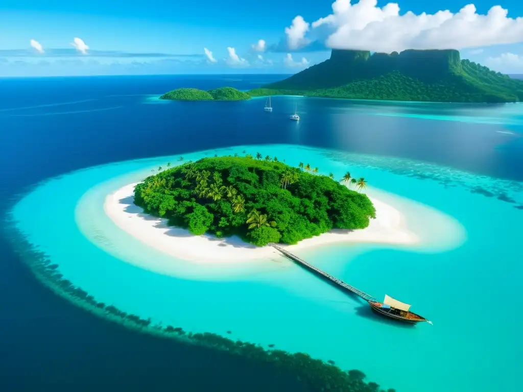 Isla virgen: paraíso natural de aguas turquesas Una isla remota e inexplorada rodeada de aguas turquesas cristalinas, con palmeras meciéndose en la brisa