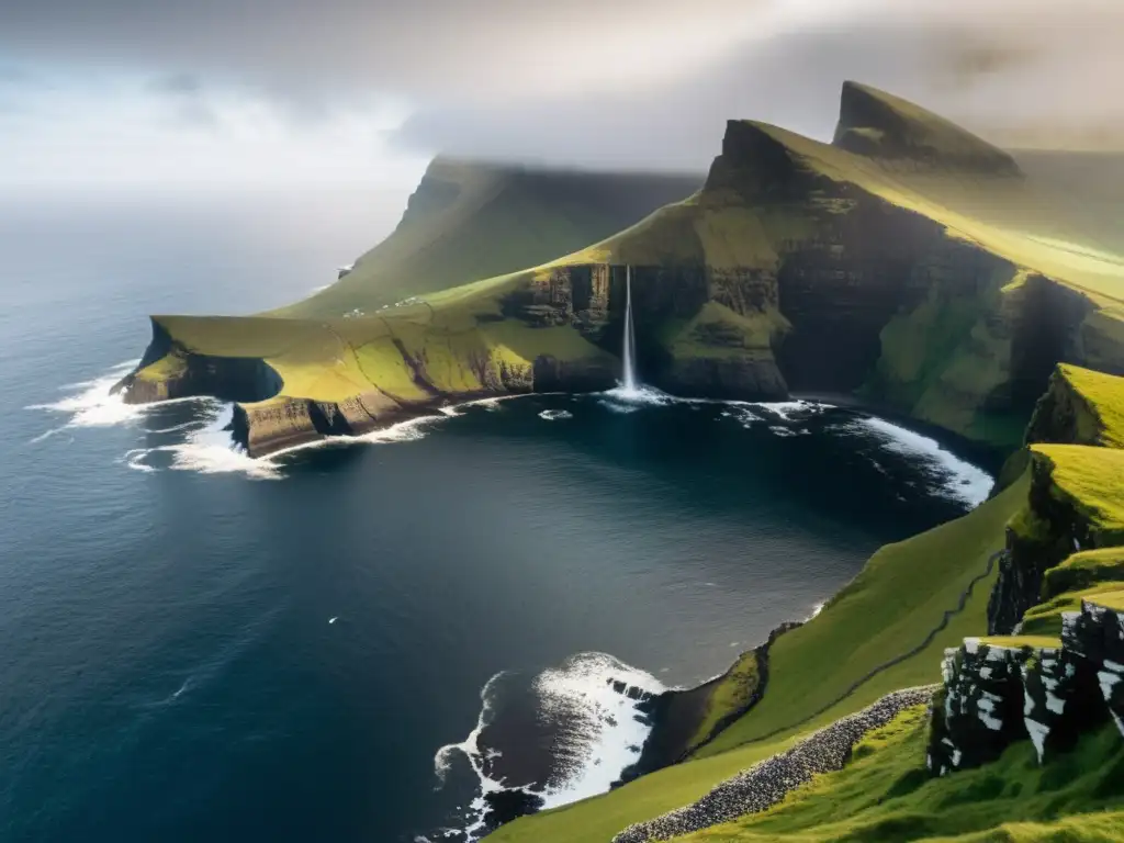 Acantilados y brumas: la dramática costa de las Islas Feroe Composición en fotografía de Islas Feroe: Acantilados, mar bravo, niebla y aves marinas crean un paisaje asombroso y misterioso