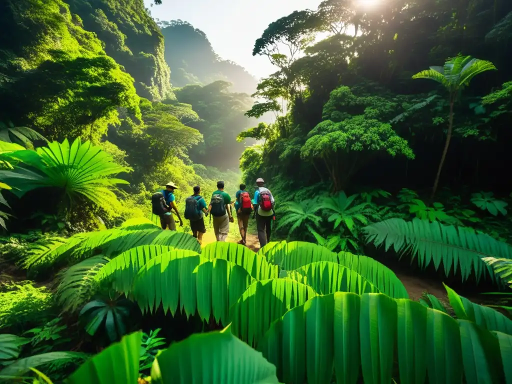 Expedición de exploradores en la selva exótica Expedición a islas remotas Bahía Bengala: Exploradores en la densa jungla, capturando la esencia de la aventura y descubrimiento