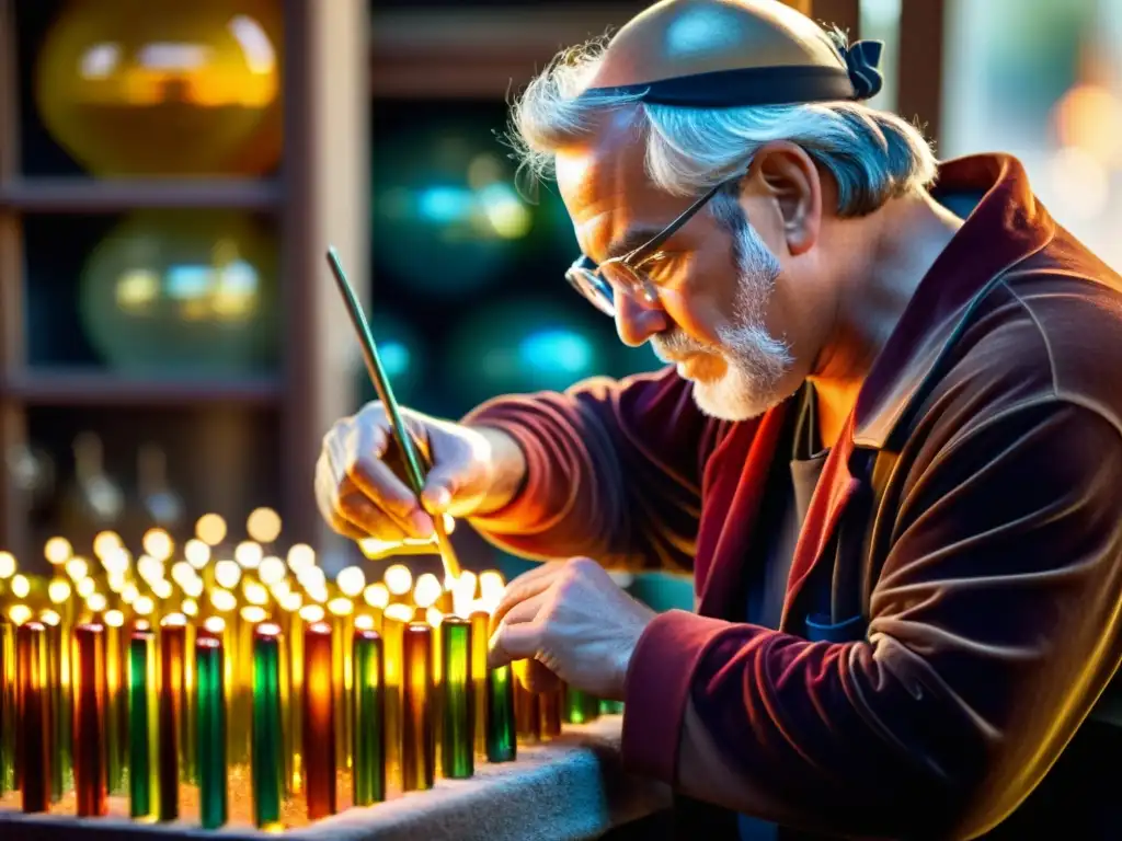 Maestro vidriero de Murano creando escultura de cristal Un maestro vidriero en Murano, Venecia, moldea una escultura de vidrio