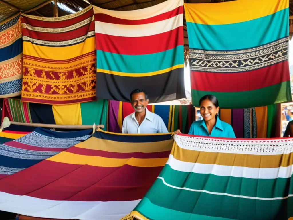 Mercado textil tradicional timorense, vibrante y colorido Un mercado textil tradicional en Timor Oriental muestra la resiliencia y belleza de su gente a través de sus tejidos coloridos y detallados