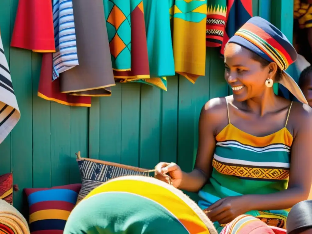 Mercado vibrante en Madagascar: colores, arte y cultura Un mercado vibrante en Madagascar con arte vibrante y paleta cromática, artistas locales y coloridos paisajes al atardecer