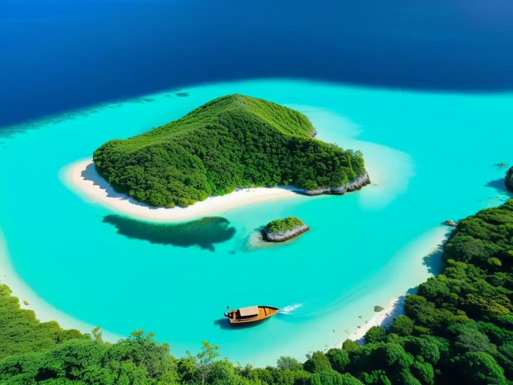 Paraíso pintado: isla tropical, aguas turquesa y un artista al atardecer Paisaje impresionista de una isla aislada con naturaleza exuberante y una artista pintando bajo una palmera al atardecer