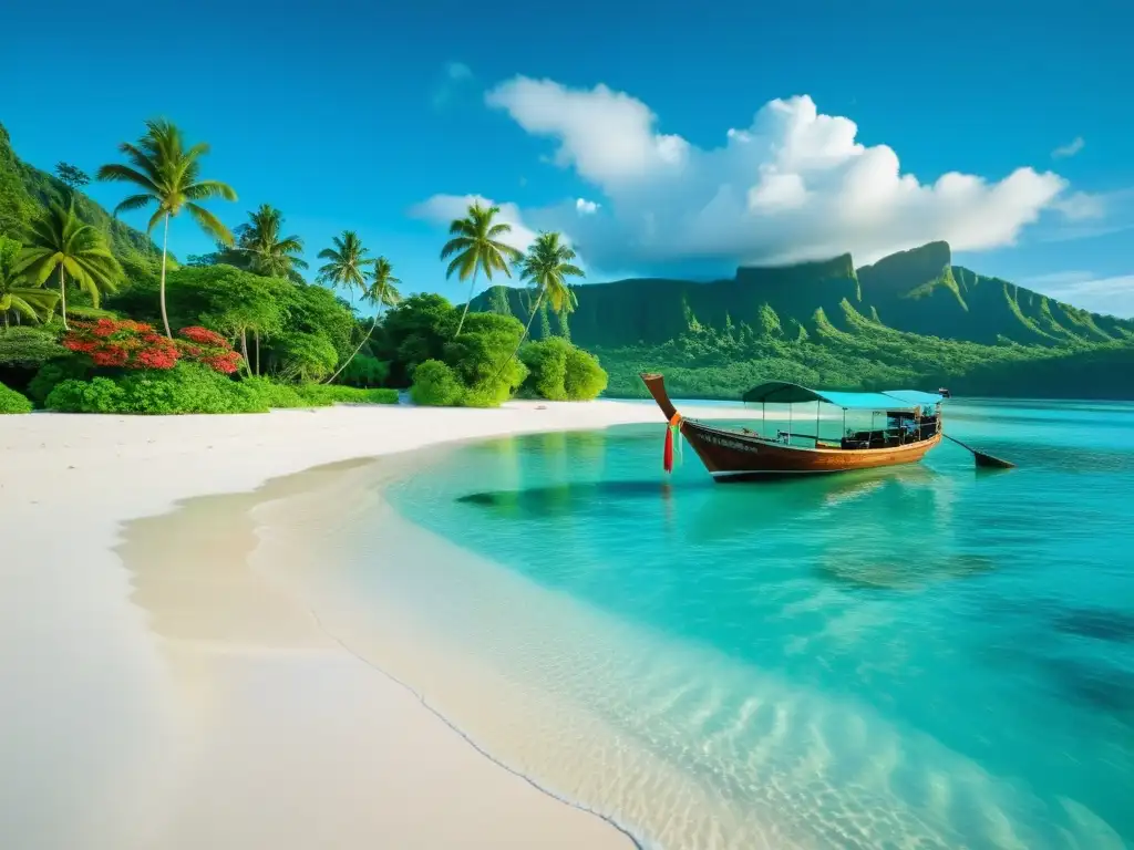 Paraíso remoto: Playa Indonesia con aguas turquesas y palmeras Paraíso remoto en Indonesia: playa desierta con aguas turquesas, palmeras y flores tropicales