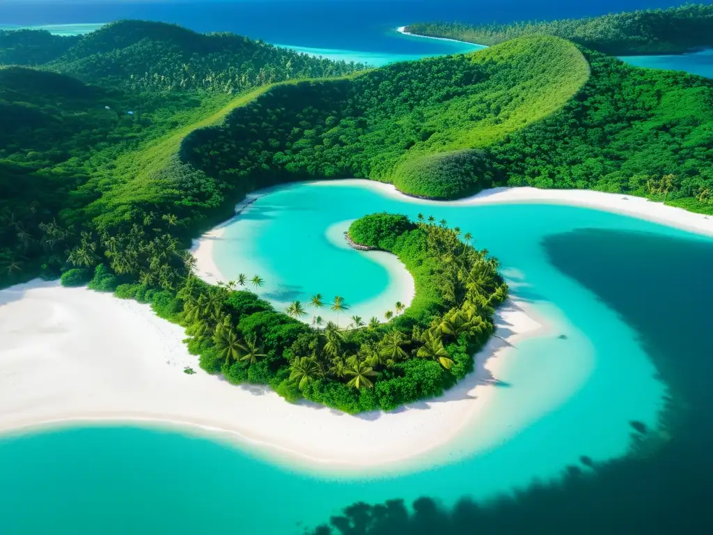 Paraíso tropical: isla exuberante y cristalinas aguas turquesa Un paraíso natural aislado con playas de arena blanca y exuberante flora tropical, ideal para retiros en islas de bienestar naturales