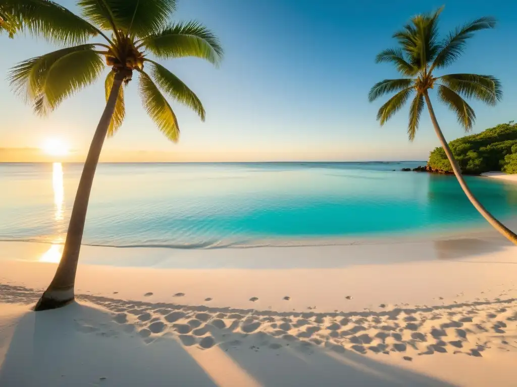 Paraíso de yoga al atardecer en una playa virgen Un paraíso natural en una isla, con aguas cristalinas y playas de arena blanca