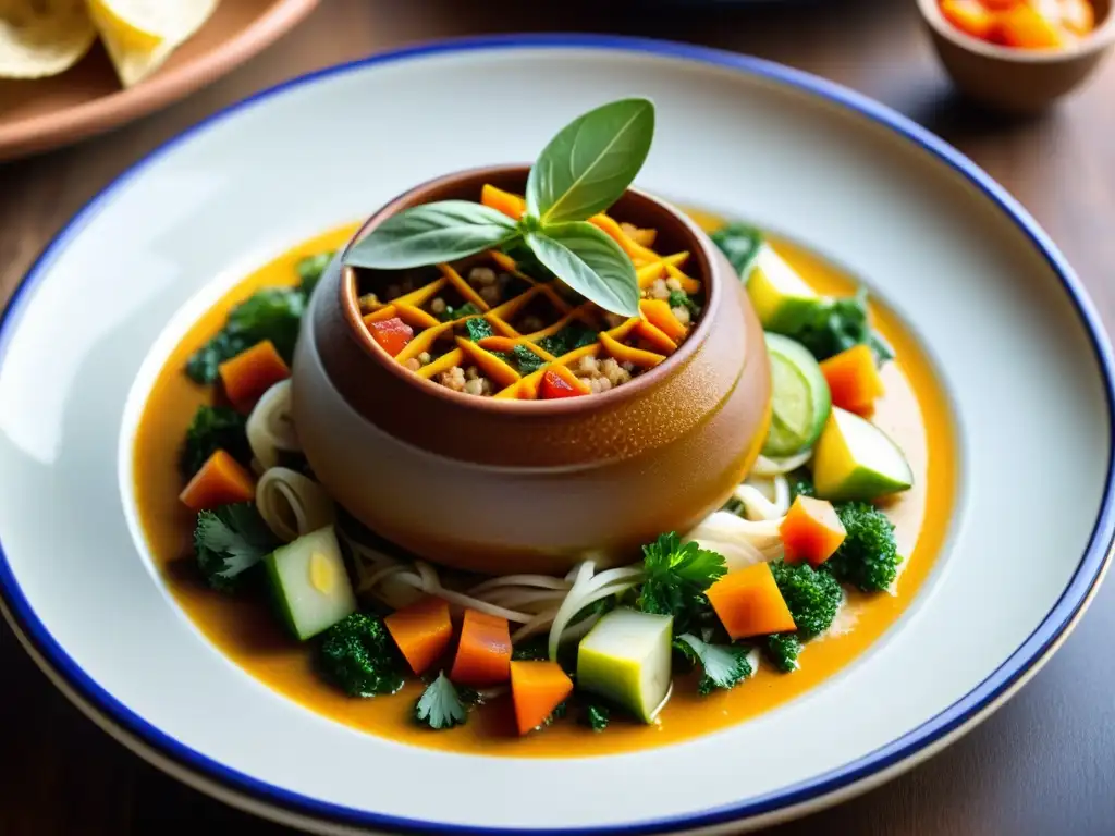 Deliciosa cachupa cabo verdiana en plato artesanal Plato caboverdiano con influencias coloniales en la gastronomía insular, destacando la fusión de sabores portugueses y africanos en un entorno costero