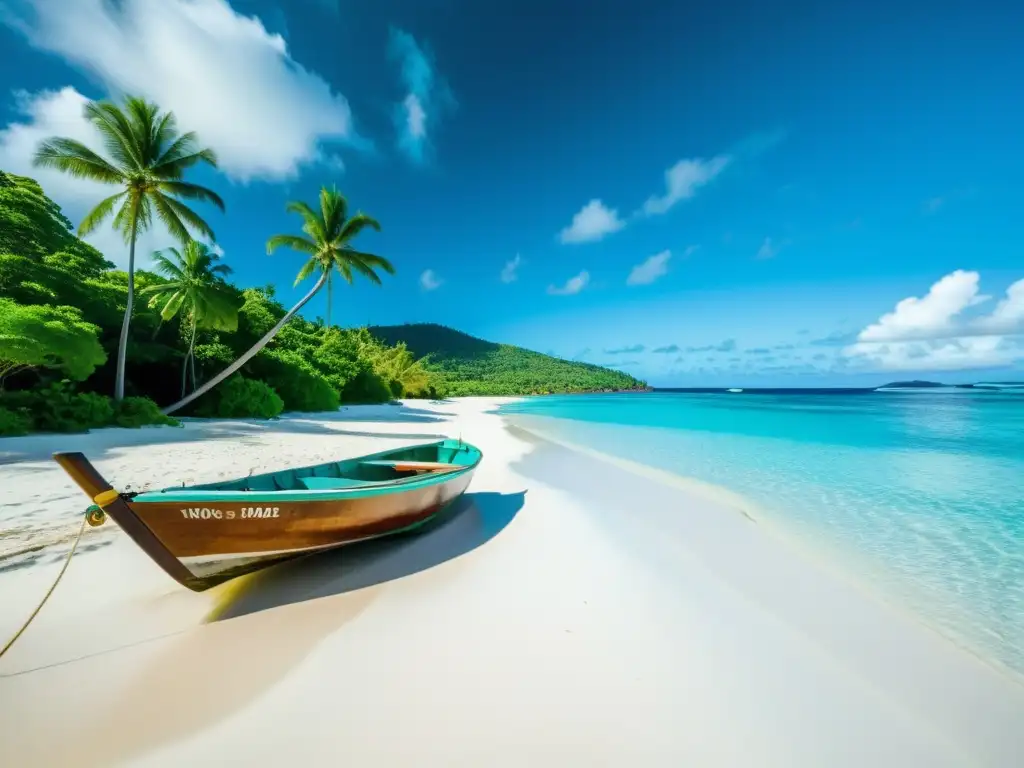 Paraíso intocado en Seychelles: playa de arena blanca y aguas turquesas Playa de arena blanca en Islas Seychelles, aguas turquesas y palmeras