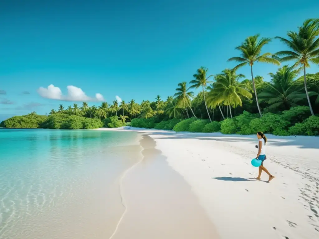 Playa paradisíaca: cuidando el paraíso natural Playa remota con agua turquesa, arena blanca, palmeras