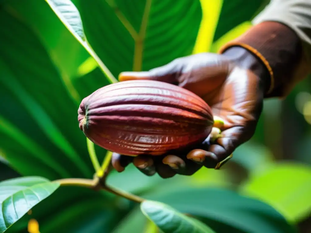 Proceso de elaboración del cacao en la exuberante Isla de São Tomé: una cosecha experta bajo la luz filtrada del dosel tropical